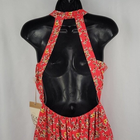Sunday Mi Amor Floral Backless Halter Dress Coral Size XS NWT - Picture 5 of 12